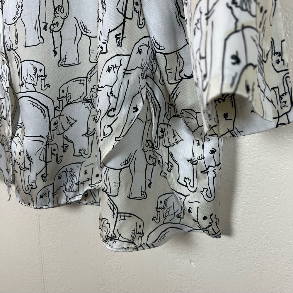 Zara Black, Gray and Cream Graphic Oversized Elephant Print Blouse - Picture 6 of 8
